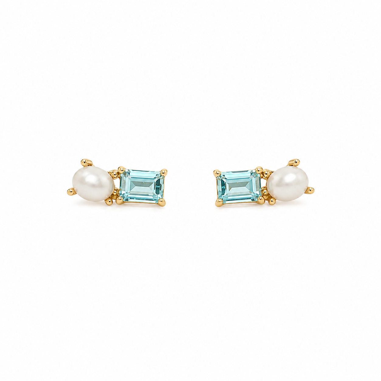 Brinco Água Marinha Pérola Mini Earcuff