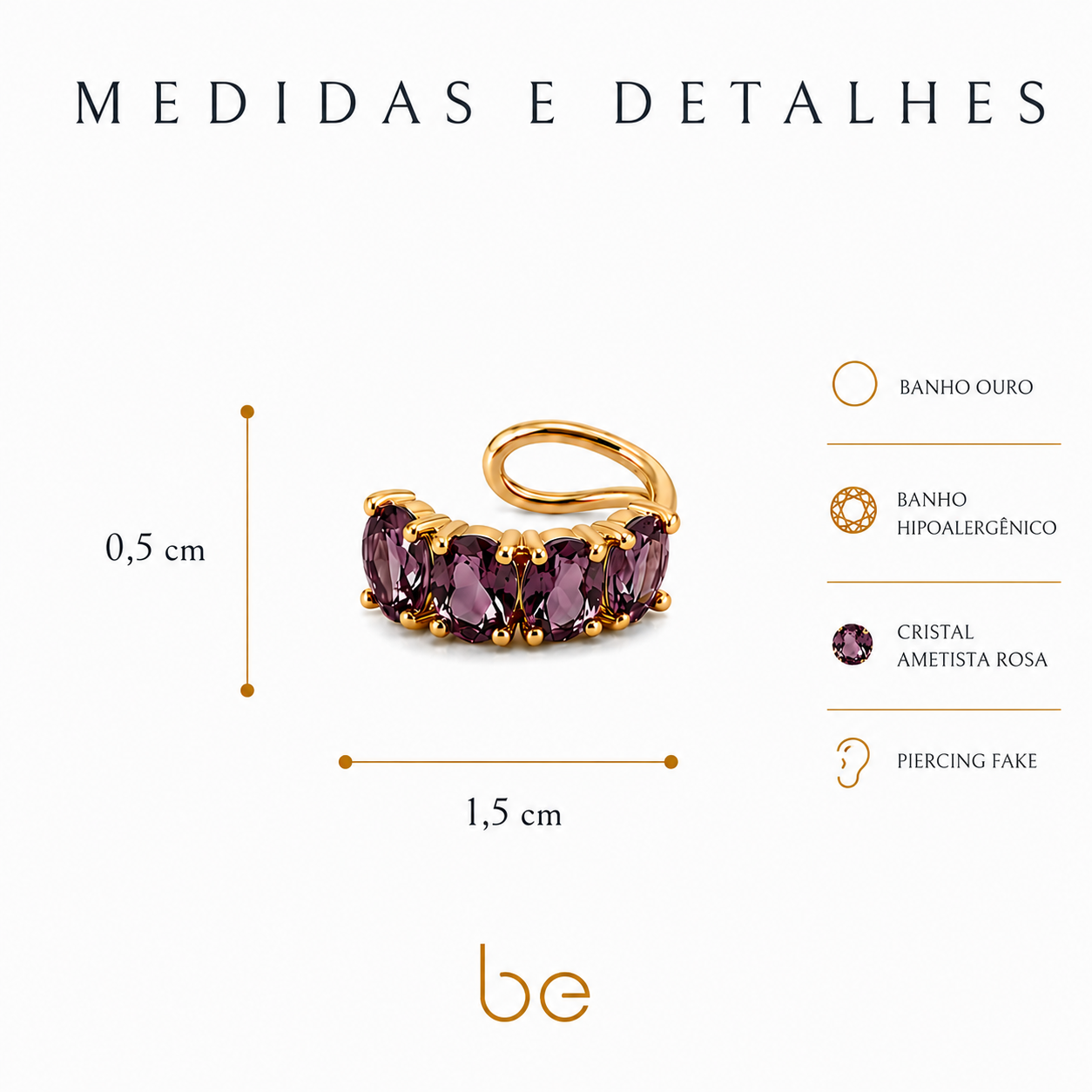 PIERCING PEDRAS OVAIS AMETISTA