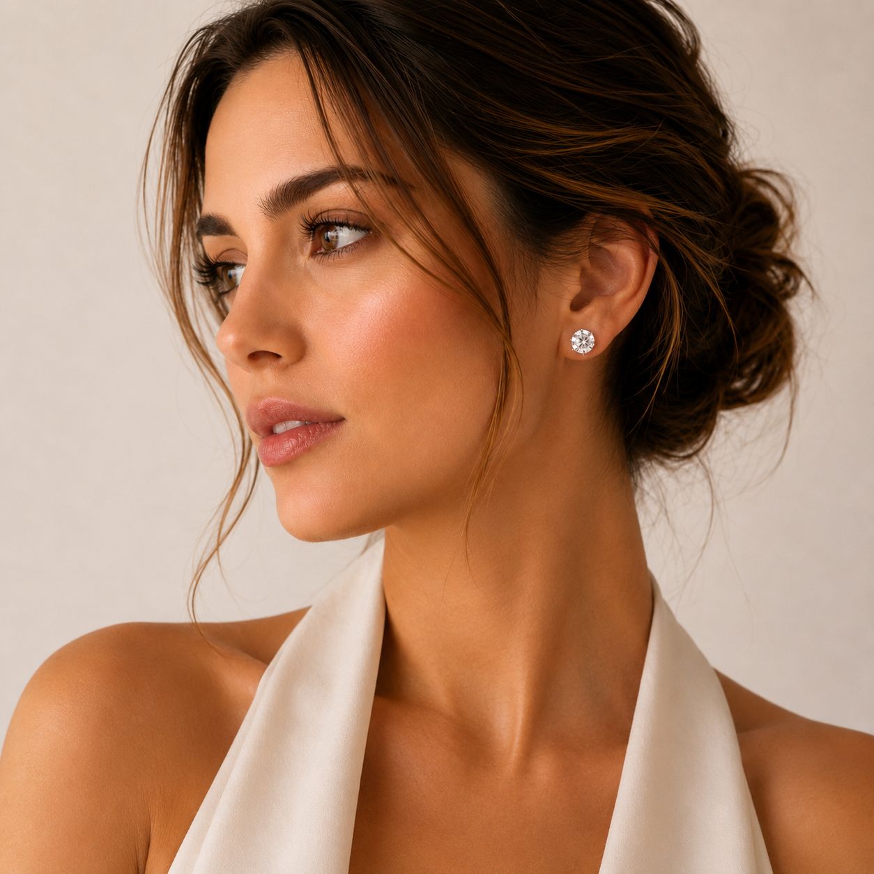 Brinco Solitário 8mm Moissanite Prata 925 Banho Ouro